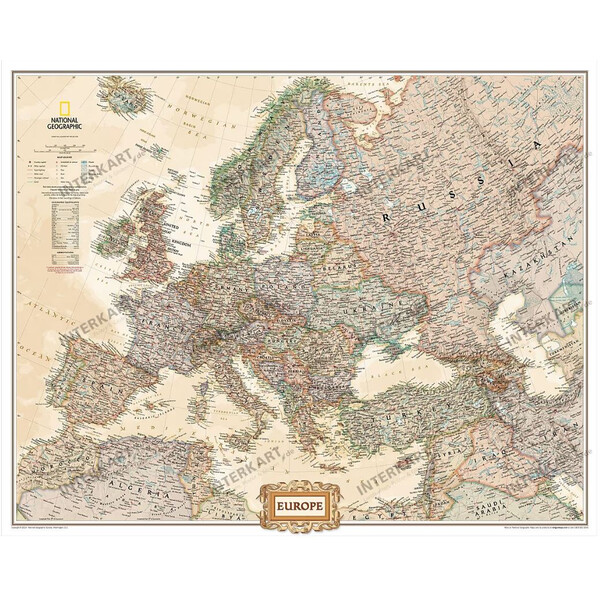 National Geographic Kontinentkarta 3 section antique map of Europe