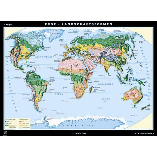 Klett-Perthes Verlag Weltkarte Erde - Relief / Landschaften (ABW) 2-seitig
