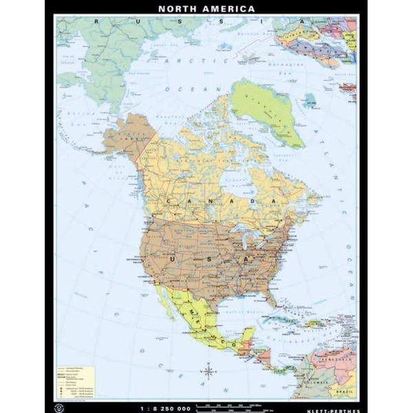 Klett-Perthes Verlag Kontinentkarta Nordamerika fysiskt/politiskt (P) 2-sidigt