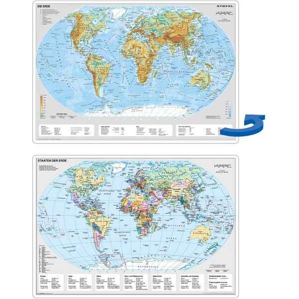 Stiefel Skrivunderlägg Schreibunterlage Weltkarte politisch/physisch