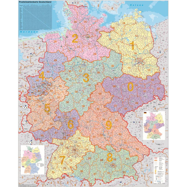 Stiefel Karta Deutschland PLZ-Karte politisch (100 cm x 140 cm)