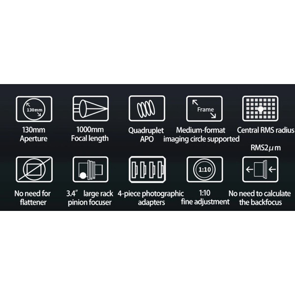 ZWO Apokromatisk refraktor FF130 AP 130/1000 Quadruplet OTA