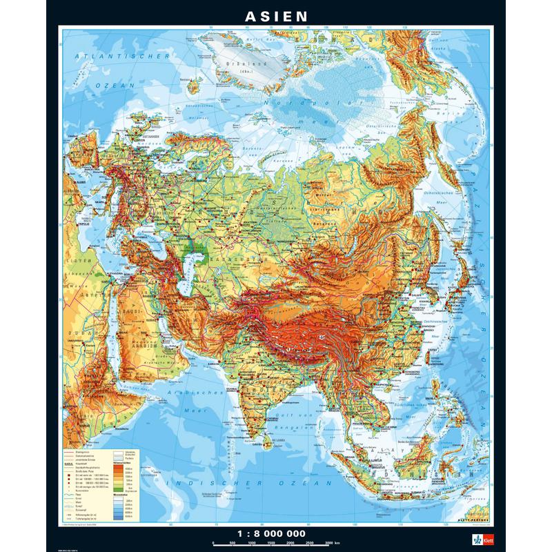 Klett-Perthes Verlag Kontinent-Karte Asien, physisch/politisch