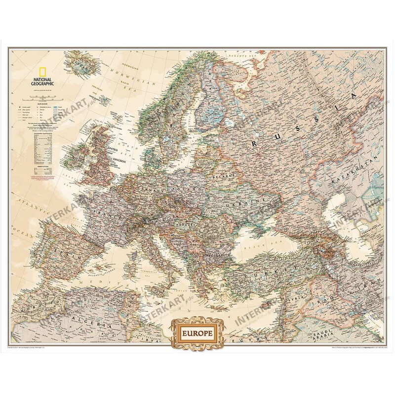 National Geographic Kontinentkarta 3 section antique map of Europe