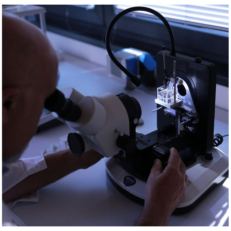 Optika Zoom-stereomikroskop OPTIGEM-2, trino, gemmologisk, lutande stativ