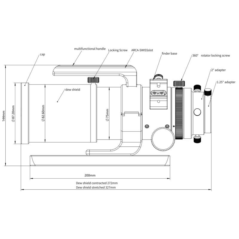 No Name Omegon Apochromatischer Refraktor Pro APO AP 61/360 Triplet ED OTA + Pro Reducer 0,75x