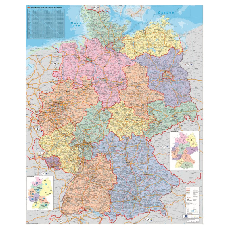 Stiefel Karta Deutschland Organisationskarte politisch (100 cm x 140 cm)