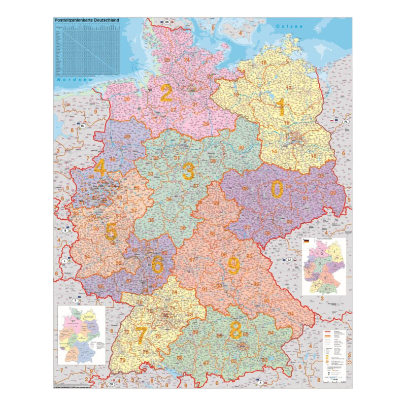 Stiefel Karta Deutschland PLZ-Karte politisch (100 cm x 140 cm)